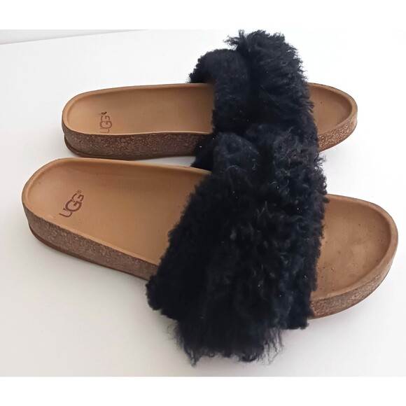 UGG Diane Wisp Blk Sheepskin Fluffie Fluff Slide Footbed Sandal Sz 5.5 - Picture 3 of 8